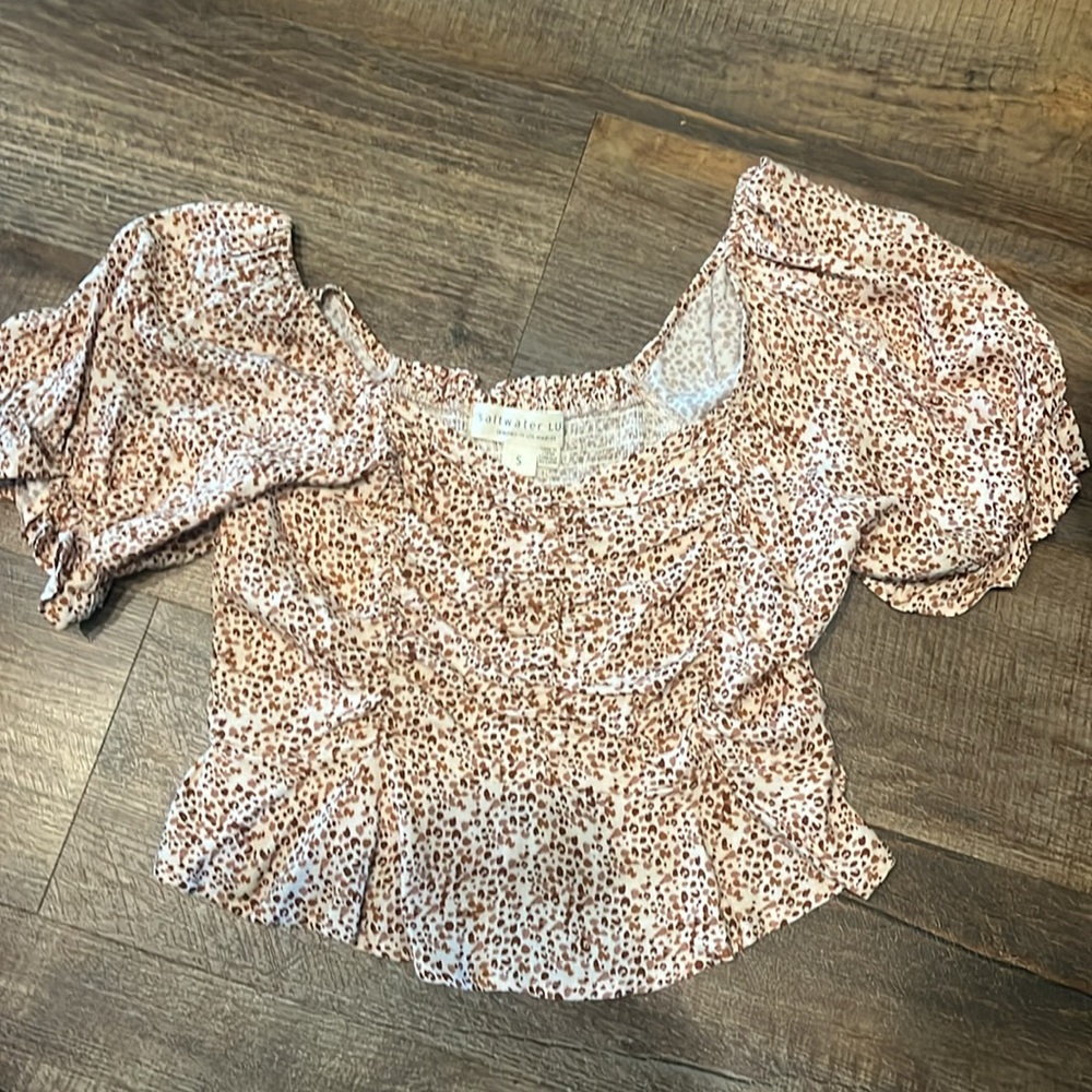 Saltwater Luxe Leopard Print Smocked crop Top